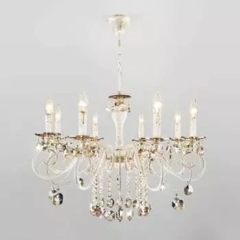 Люстра Eurosvet Подвесная Ravenna 10104/8 белый с золотом/тонированный хрусталь Strotskis