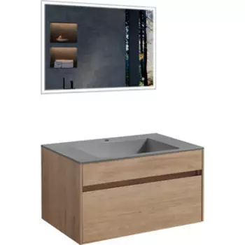 Мебель для ванной Vincea Chiara 80х48 N.Oak, серая раковина