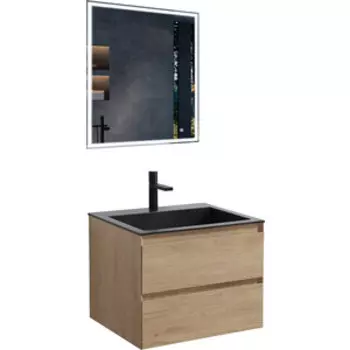 Мебель для ванной Vincea Luka 60х48 N.Oak, черная раковина