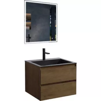 Мебель для ванной Vincea Luka 60х48 T.Oak, черная раковина