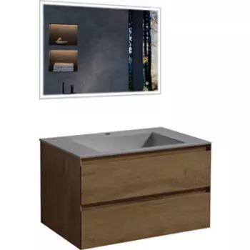 Мебель для ванной Vincea Luka 80х48 T.Oak, серая раковина