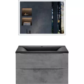Мебель для ванной Vincea Mia 80х45 Beton, черная раковина