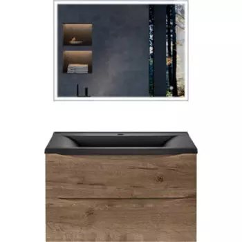 Мебель для ванной Vincea Mia 80х45 V.Oak, черная раковина