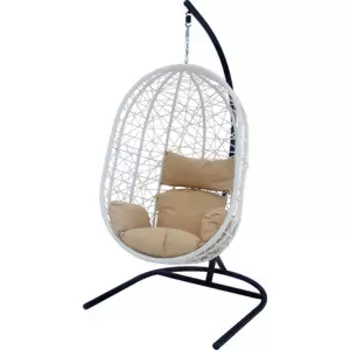 Мебиус Подвесное кресло Кокон XL стойка белая/основание белое/корзина молочная/подушка бежевая D52-MT002