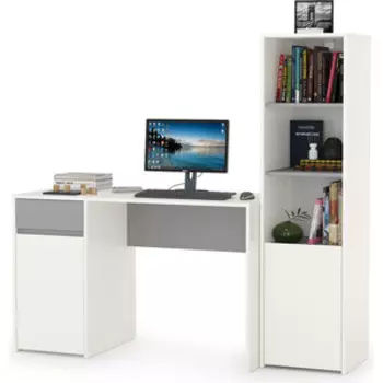 Модульная система для детской Моби Торонто 12.149 Стол + 13.13 Шкаф комбинированный, цвет белый шагрень/стальной серый