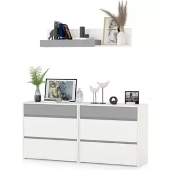 Модульная система для детской Моби Торонто 13.321 Комод + 13.321 Комод + 16.475 Полка, цвет белый шагрень/стальной серый