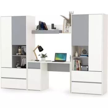 Модульная система для детской Моби Торонто Компоновка № 05, цвет белый шагрень/стальной серый