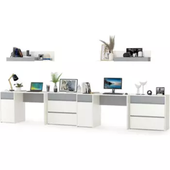 Модульная система для детской Моби Торонто Компоновка № 13, цвет белый шагрень/стальной серый