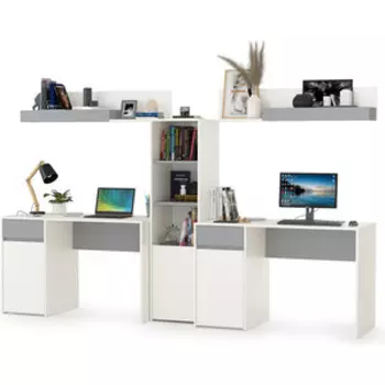 Модульная система для детской Моби Торонто Компоновка № 16, цвет белый шагрень/стальной серый