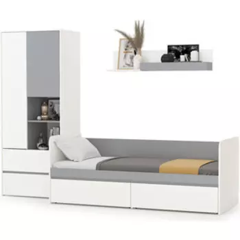 Модульная система для детской Моби Торонто Компоновка № 20, цвет белый шагрень/стальной серый, 80х190