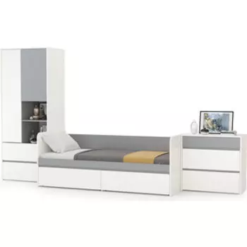 Модульная система для детской Моби Торонто Компоновка № 21, цвет белый шагрень/стальной серый, 80х190