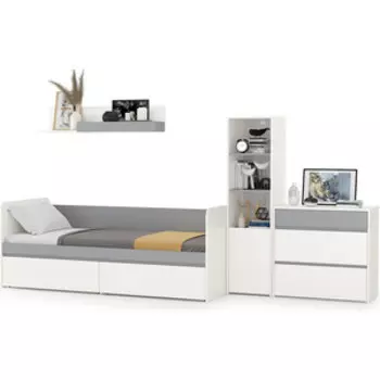 Модульная система для детской Моби Торонто Компоновка № 22, цвет белый шагрень/стальной серый, 80х190 , б/м, основание есть, универсальная сборка