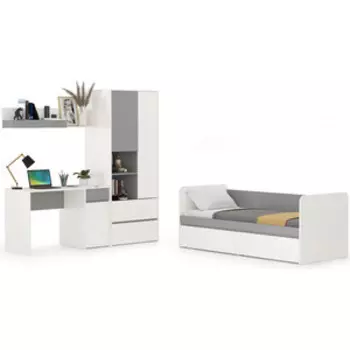 Модульная система для детской Моби Торонто Компоновка № 25, цвет белый шагрень/стальной серый, 80х190