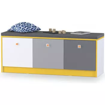 Модульная система Моби Альфа 13.230 тумба с сиденьем + 09.129 полка солнечный свет/белый премиум/стальной серый/темно-серый не универсальная сборка