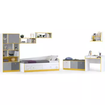 Модульная система Моби Альфа № 25 солнечный свет/белый премиум/стальной серый/темно-серый 80х190