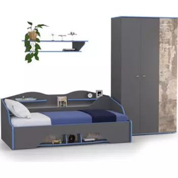 Модульная система Моби Индиго компоновка № 15 + ортопед темно-серый/граффити 90х200 универсальная сборка