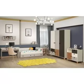 Молодежная Олимп Артис комплектация 3 (69.03+69.06+69.10+69.07+69.01) Белый, Серый, Диамант серый, Дуб вотан (OLP0098)