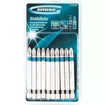 Набор бит GROSS PH2x70 сталь S2 10шт (11378)