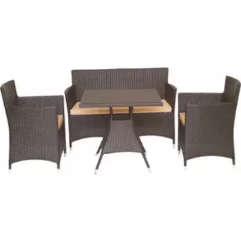 Набор мебели Garden story Асгард (стол Верона диван+2 кресла ротанг коричневый, подушки бежевые)