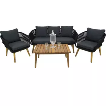 Набор мебели Garden story Камелия (стол+2 кресла+диван, веревки черные, подушки серые) (GS002)