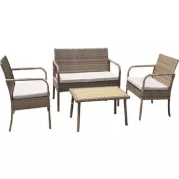 Набор мебели Garden story Лион (стол+2кресла+диван ротанг коричневый, подушки бежевые) (SFS011/1)