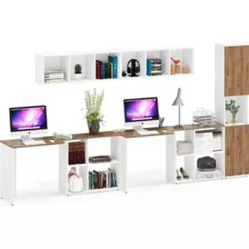 Набор мебели Мебельный двор Лидер-8 Стол + Полка + Стол + Полка + Пенал, цвет белый шагрень/крафт золото (1028946