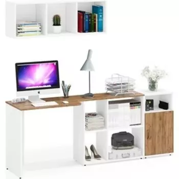 Набор мебели Мебельный двор Лидер-8 Стол + Полка + Тумба МД 3.19, цвет белый шагрень/крафт золото (1028959