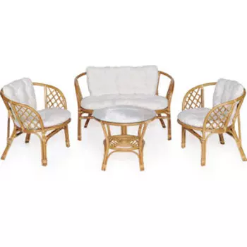Набор мебели с подушкой Garden story Багамы диван + 2 кресла + стол каркас медовый, подушки бежевые
