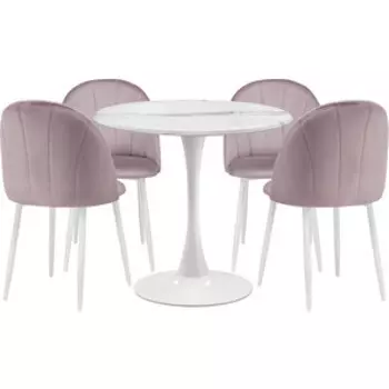 Обеденная группа Notta Камау мрамор белый / белый / розовый (599444)