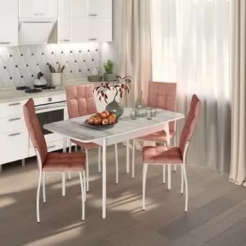 Обеденный комплект Бител Флорида стол СМ-2 ножки массив изогнутые белые, четыре стула Волна белый/коралл (BTL10000579)