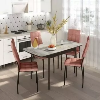 Обеденный комплект Бител Флорида стол СМ-2 ножки массив изогнутые венге, четыре стула Волна черный/коралл (BTL10000580)