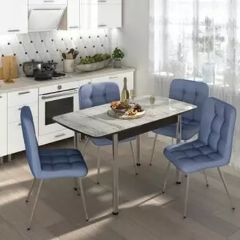 Обеденный комплект Бител Флорида стол СМ-2 ножки сталь прямые венге/хром, четыре стула Милан хром/голубой (BTL10000566)