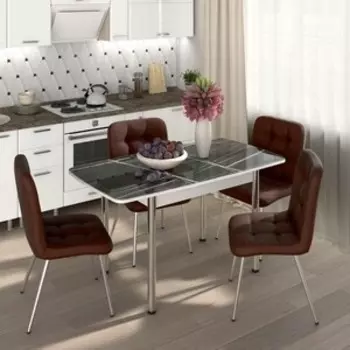 Обеденный комплект Бител Флорида стол СМ-3 ножки сталь прямые белые/хром, четыре стула Милан хром/шоколад (BTL10000567)