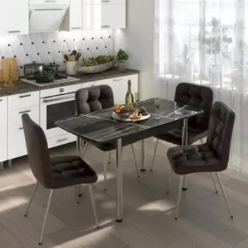 Обеденный комплект Бител Флорида стол СМ-3 ножки сталь прямые венге/хром, четыре стула Милан хром/умбер (BTL10000568)