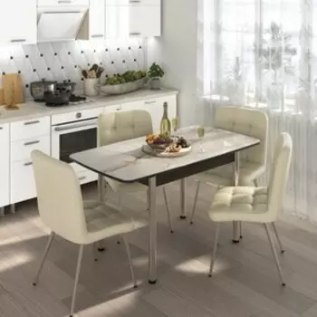 Обеденный комплект Бител Флорида стол СМ-4 ножки сталь прямые венге/хром, четыре стула Милан хром/крем (BTL10000570)