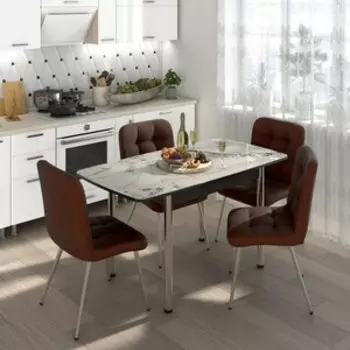 Обеденный комплект Бител Флорида стол СМ-6 ножки сталь прямые венге/хром, четыре стула Милан хром/шоколад (BTL10000574)