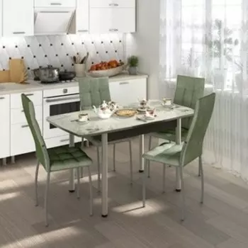 Обеденный комплект Бител Флорида стол СМ-6 ножки сталь прямые венге/серебро, четыре стула Волна серебро/Мохито (BTL10000559)