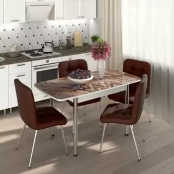 Обеденный комплект Бител Флорида стол СМ-8 ножки сталь прямые белые/хром, четыре стула Милан хром/шоколад (BTL10000577)