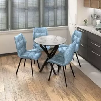 Обеденный Комплект Бител Стол Монако (См-1, Черный)+Стул Рим (Черный/В. Лагуна) 4 Шт (BIT001361)