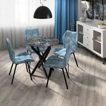 Обеденный Комплект Бител Стол Монако (См-5, Черный)+Стул Рим (Черный/В.Лагуна) 4 Шт (BIT001362)