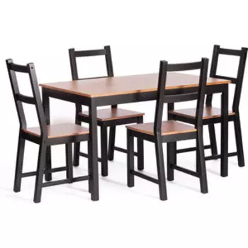 Обеденный комплект TetChair Соната (стол + 4 стула) / Sonata dining set, массив сосны, стол: 120х75х73см стул :41х50х95см, антик/чёрный (21795)