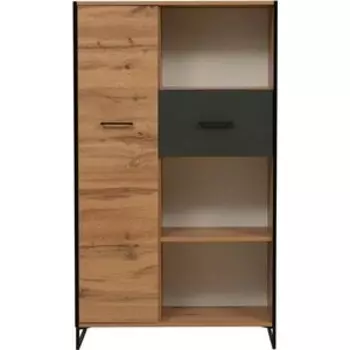 ОЛМЕКО Стеллаж 46.03 ''Доната''/(дуб ватан / белый / диамант серый / металл: черный)