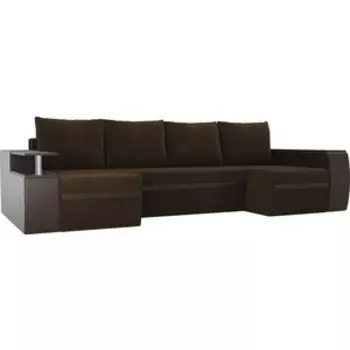 П-образный диван АртМебель Ричмонд велюр коричневый экокожа коричневый
