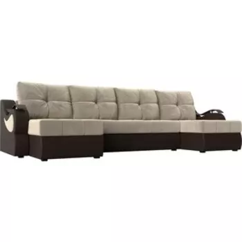 П-образный диван АртМебель Меркурий вельвет бежевый экокожа коричневый