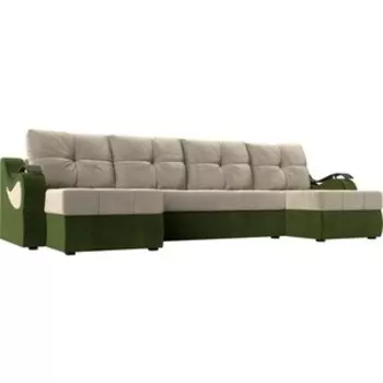 П-образный диван АртМебель Меркурий вельвет бежевый/зеленый