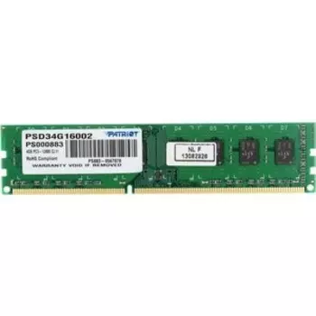 Память DDR3 PATRIOT 4Gb 1600MHz PSD34G16002 RTL PC3-12800 CL11 DIMM 240-pin 1.5В (PSD34G16002)