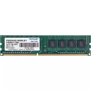 Память DDR3L PATRIOT Память DDR3L 4Gb 1600MHz PSD34G1600L81 Signature RTL PC3-12800 CL11 DIMM 240-pin 1.35В single rank (PSD34G1600L81)