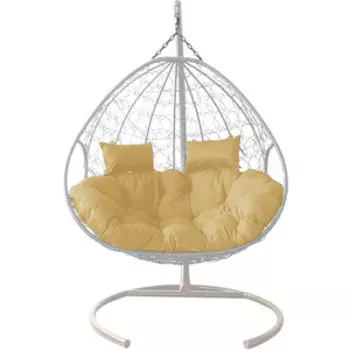 Подвесное кресло Планета про Для Двоих с ротангом белое, бежевая подушка (11450101)