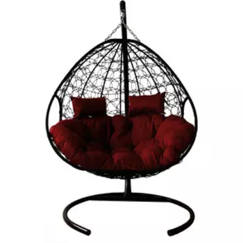 Подвесное кресло Планета про Для Двоих с ротангом черное, бордовая подушка (11450402)