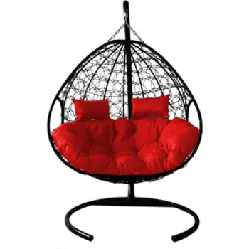 Подвесное кресло Планета про Для Двоих с ротангом черное, красная подушка (11450406)